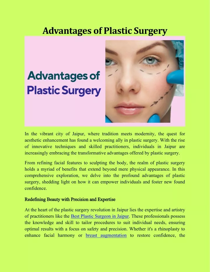 advantages of plastic surgery