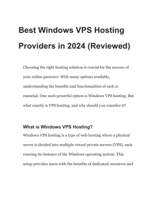 Best Windows VPS Hosting Providers in 2024
