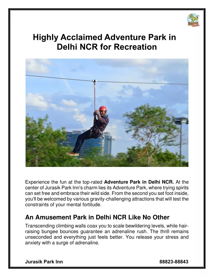 highly acclaimed adventure park in delhi