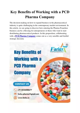 Benefits of Working with PCD Pharma Company