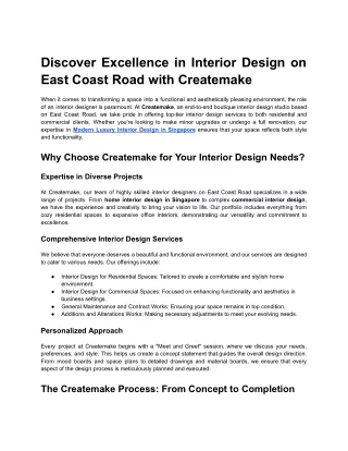 Discover Excellence in Interior Design on East Coast Road with Createmake