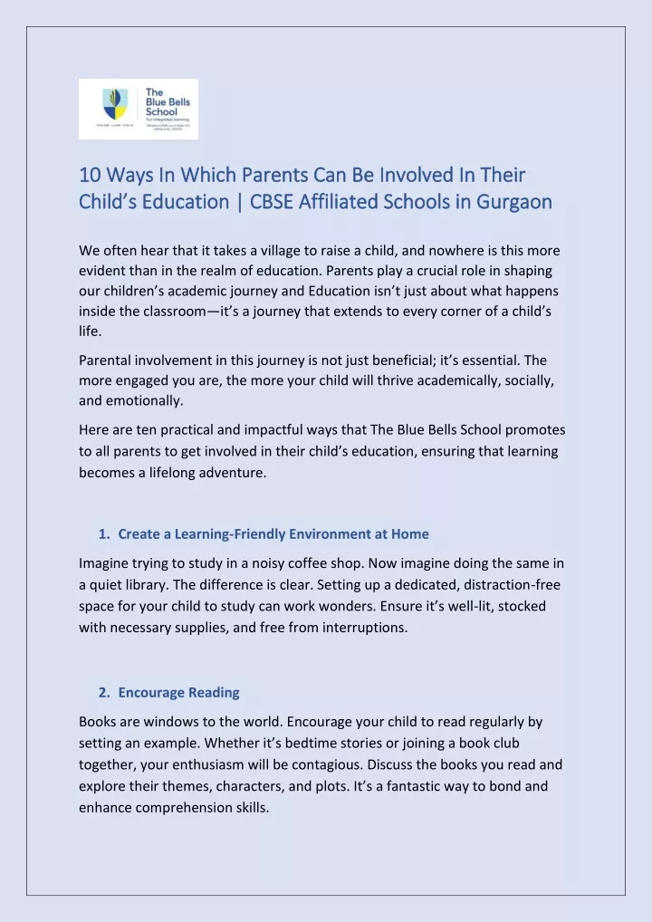 10 ways in which parents can be involved in their