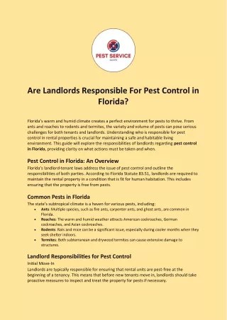 Are Landlords Responsible For Pest Control in Florida?