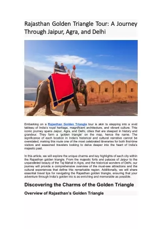 Rajasthan Golden Triangle Tour A Journey Through Jaipur, Agra, and Delhi