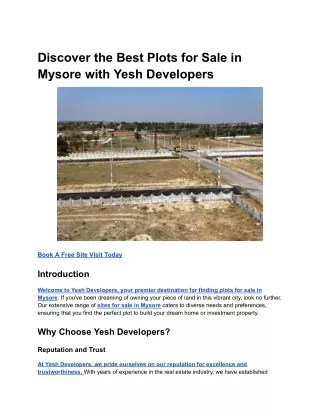 Discover the Best Plots for Sale in Mysore with Yesh Developers
