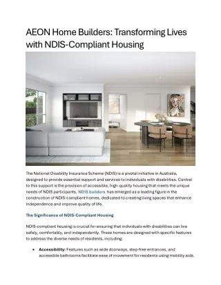 AEON Home Builder Transforming Lives with NDIS-Compliant Housing