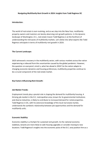 Navigating Multifamily Rent Growth in 2024 Insights from Todd Ragimov DC