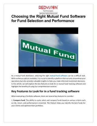 Choosing the Right Mutual Fund Software for Fund Selection and Performance