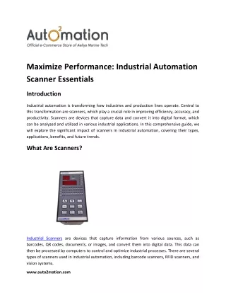 Maximize Performance Industrial Automation Scanner Essentials