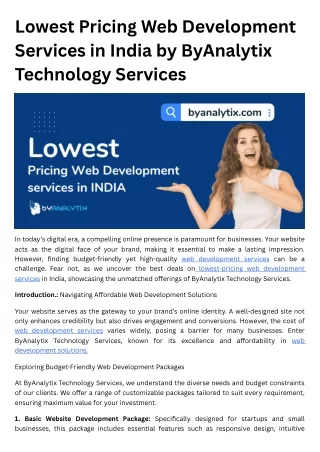 Lowest Pricing Web Development Services in India by ByAnalytix Technology Services