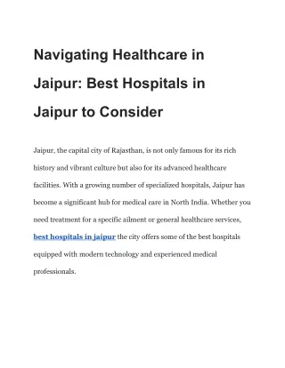 Navigating Healthcare in Jaipur_ Best Hospitals in Jaipur to Consider