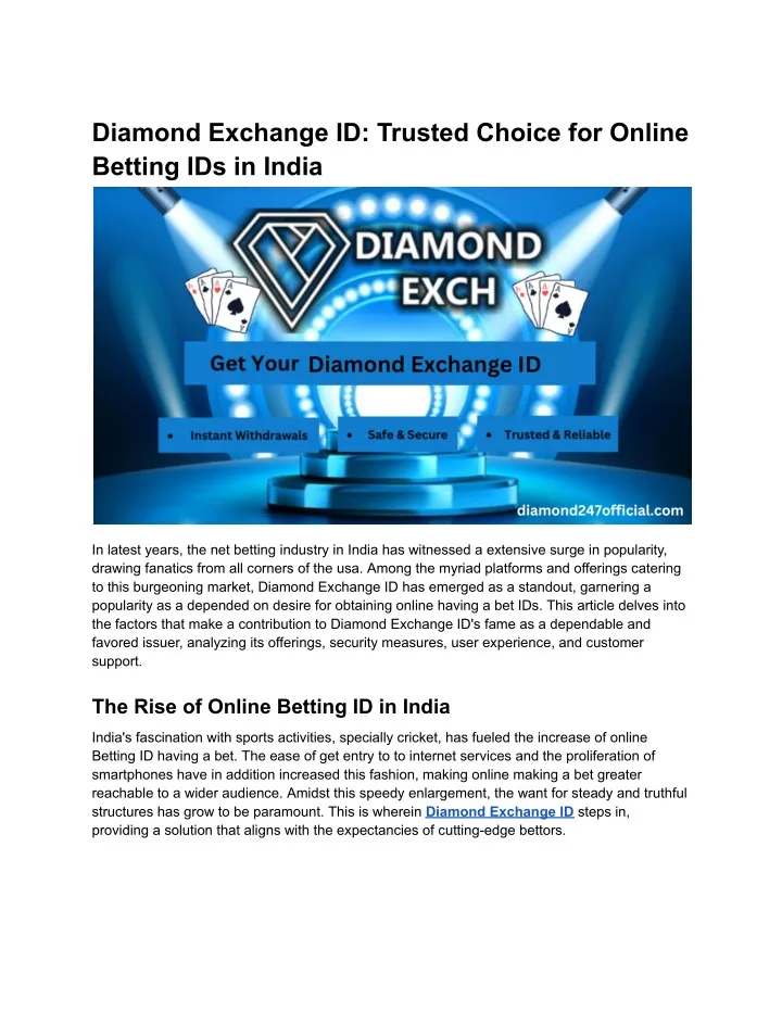 diamond exchange id trusted choice for online