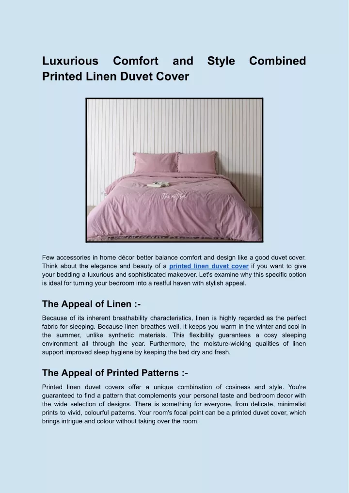 luxurious printed linen duvet cover