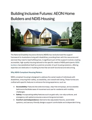 Building Inclusive Futures AEON Home Builders and NDIS Housing