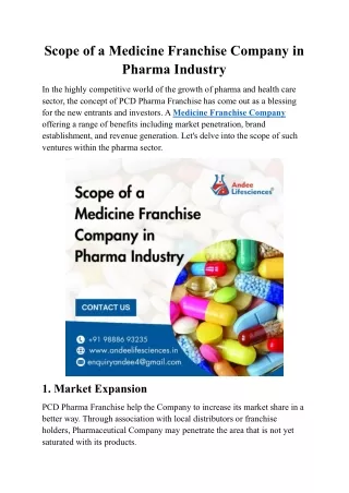 Scope of a Medicine Franchise Company in Pharma Industry