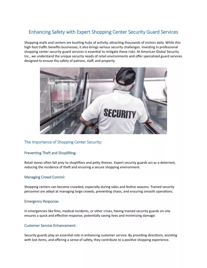 enhancing safety with expert shopping center