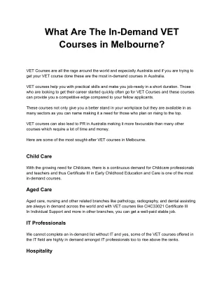 Article - What Are The In-Demand VET Courses in Melbourne