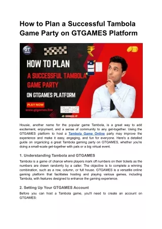 How to Plan a Successful Tambola Game Party on GTGAMES Platform