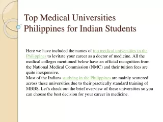 Top Medical Universities Philippines for Indian Students