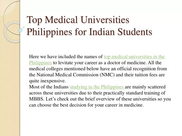 top medical universities philippines for indian students