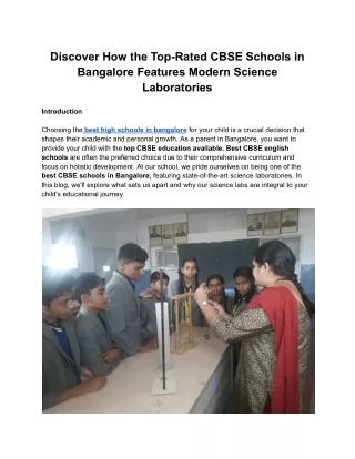 Discover How the Top-Rated CBSE Schools in Bangalore Features Modern Science Lab