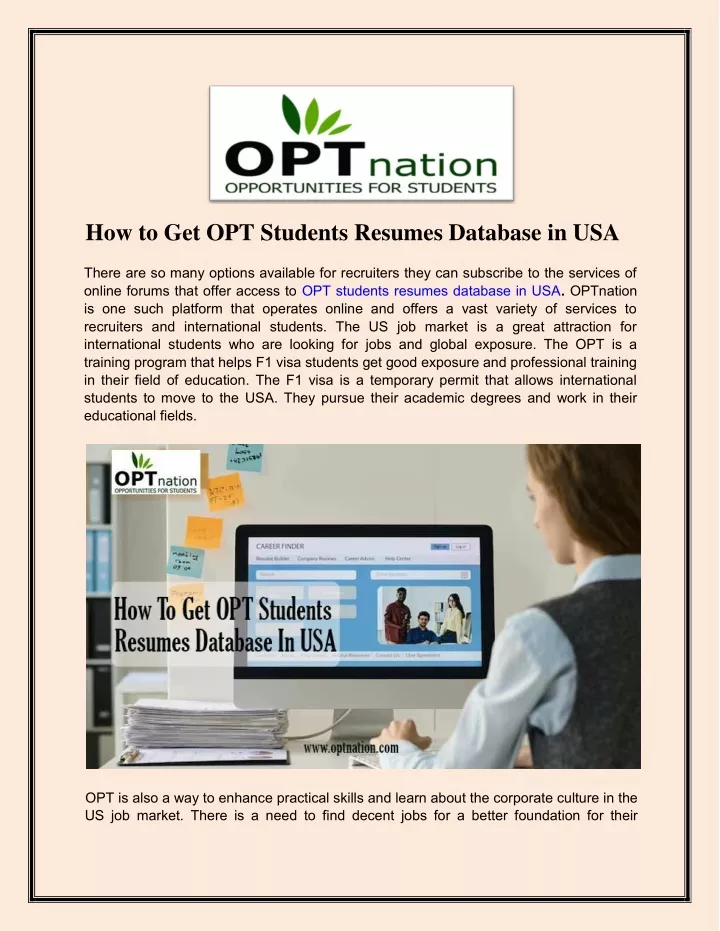 how to get opt students resumes database in usa