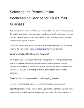 Selecting the Perfect Online Bookkeeping Service for Your Small Business