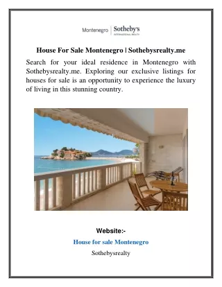 House For Sale Montenegro  Sothebysrealty.me