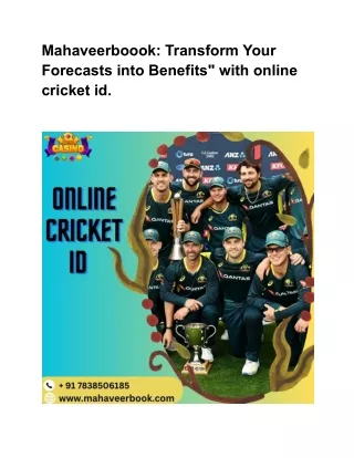 Mahaveerboook: Transform Your Forecasts into Benefits" with online cricket id.