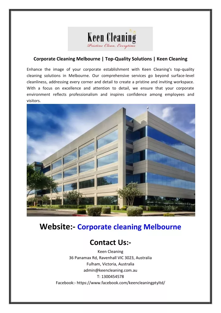 corporate cleaning melbourne top quality