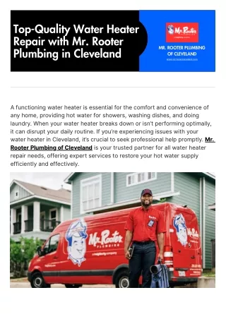 Top-Quality Water Heater Repair with Mr. Rooter Plumbing in Cleveland