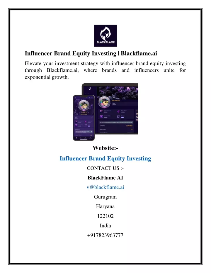 influencer brand equity investing blackflame ai