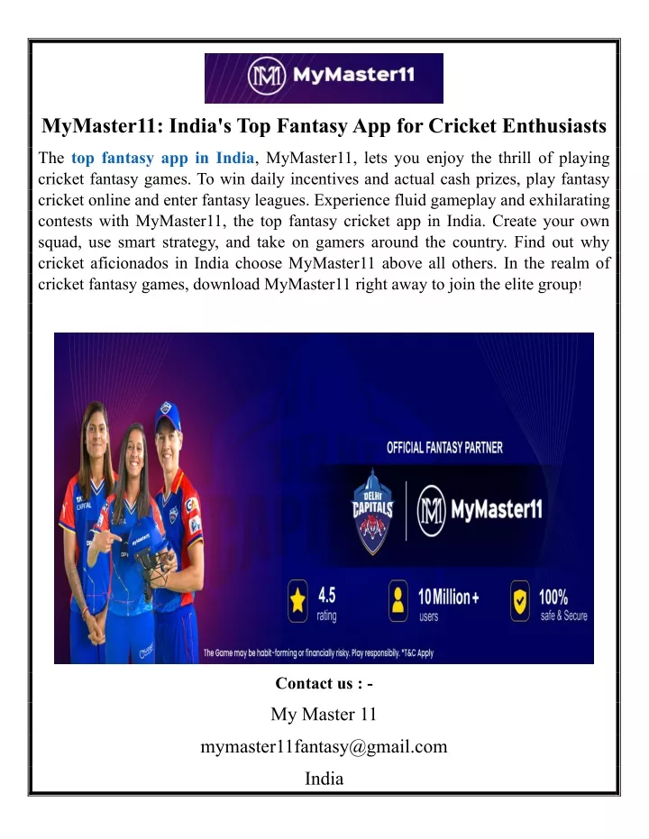 mymaster11 india s top fantasy app for cricket