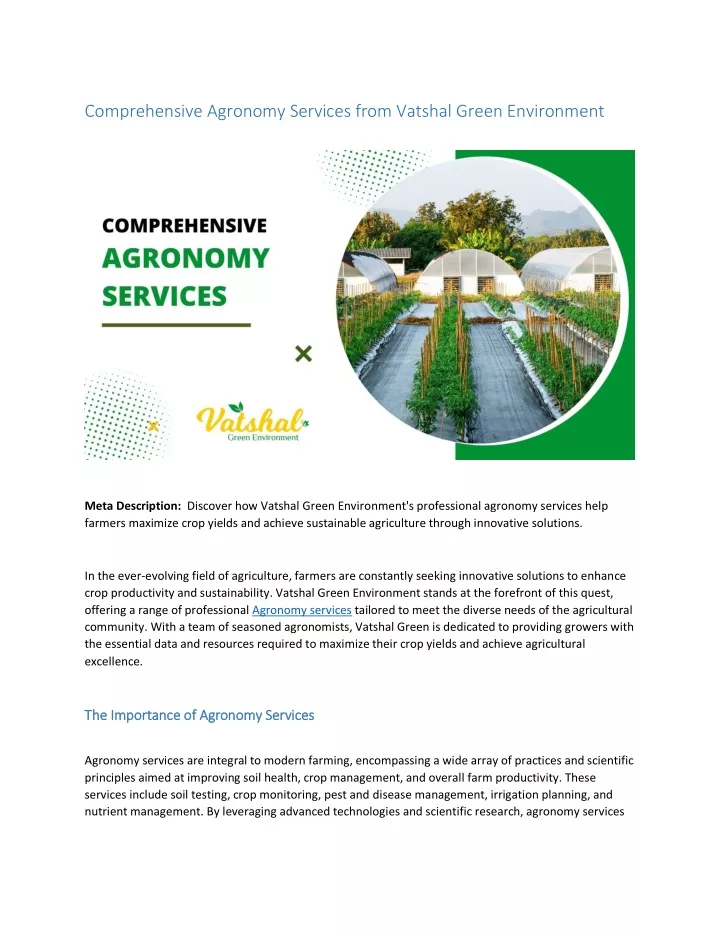 comprehensive agronomy services from vatshal