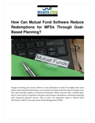 How Can Mutual Fund Software Reduce Redemptions For MFDs Through Goal