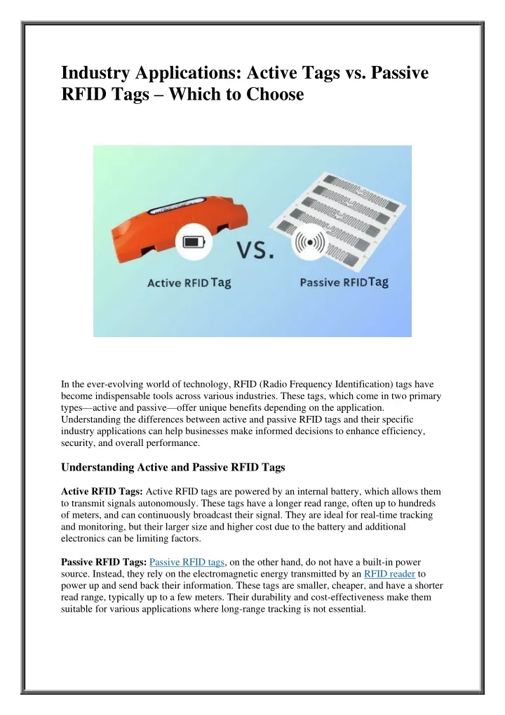 industry applications active tags vs passive rfid