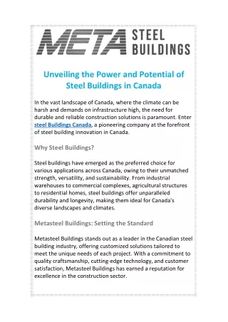 Unveiling the Power and Potential of Steel Buildings in Canada