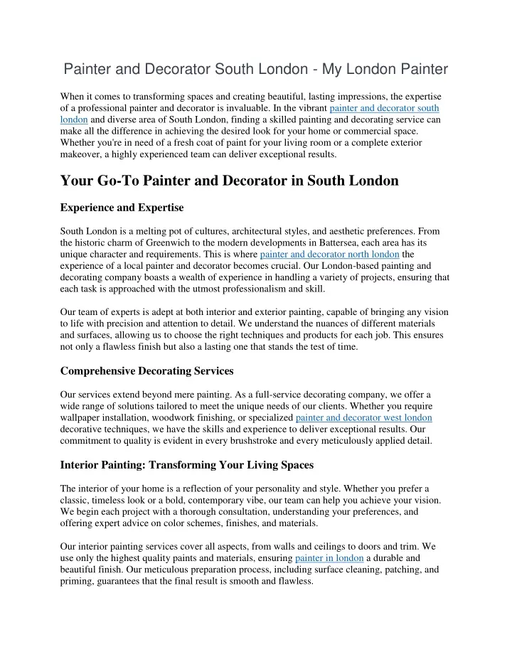 painter and decorator south london my london