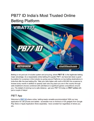 PB77 ID India’s Most Trusted Online Betting Platform