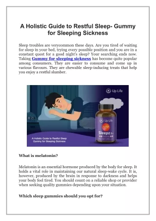 A Holistic Guide to Restful Sleep, Gummy for Sleeping Sickness
