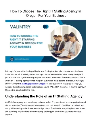 How To Choose The Right IT Staffing Agency In Oregon For Your Business