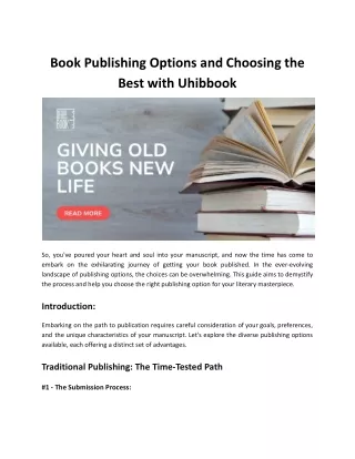 Book Publishing Options and Choosing the Best with Uhibbook