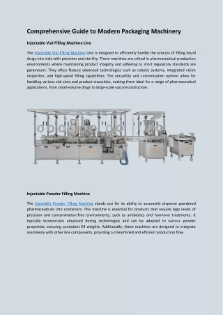 Comprehensive Guide to Modern Packaging Machinery