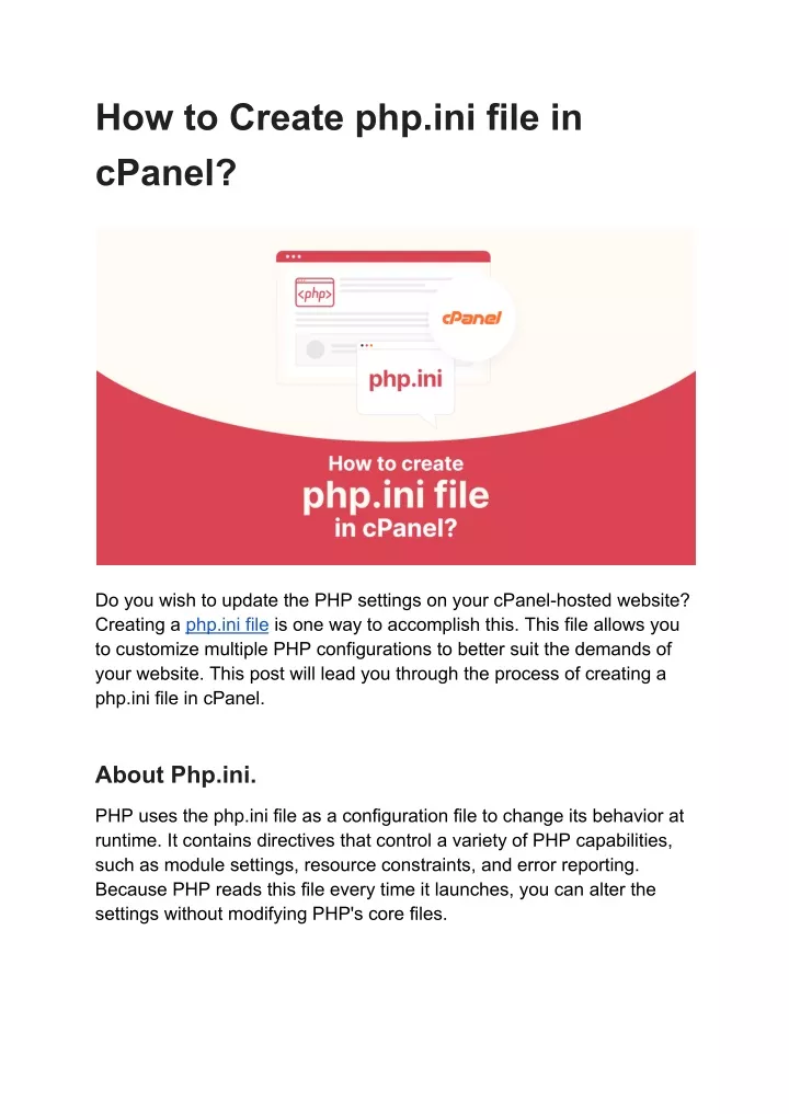 how to create php ini file in cpanel