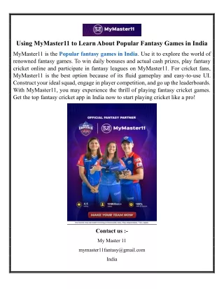 Using MyMaster11 to Learn About Popular Fantasy Games in India