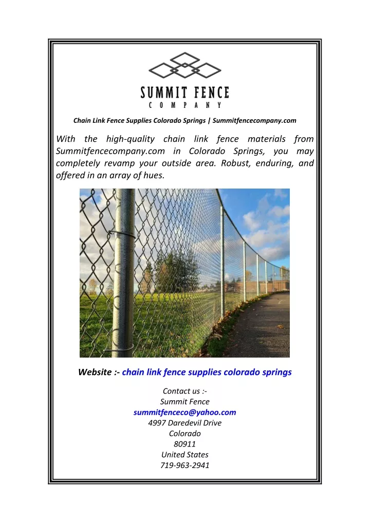 chain link fence supplies colorado springs