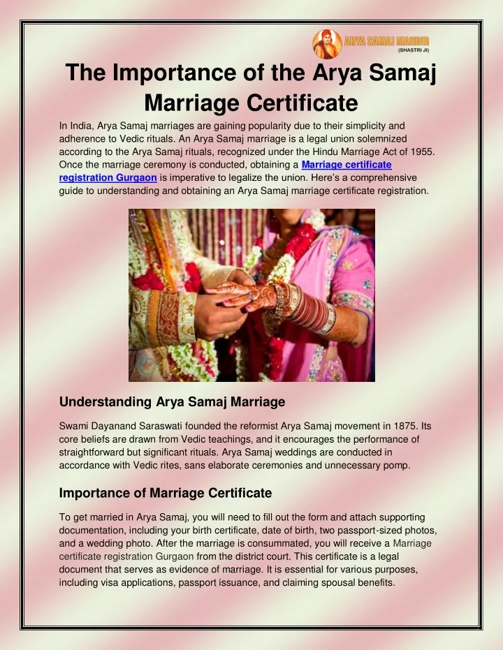 the importance of the arya samaj marriage