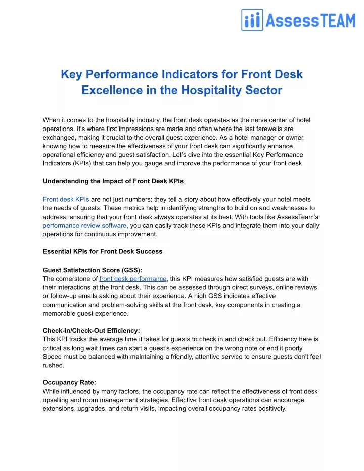 key performance indicators for front desk