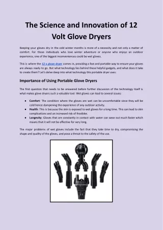 The Science and Innovation of 12 Volt Glove Dryers