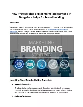 how Professional digital marketing services in Bangalore help for brand building
